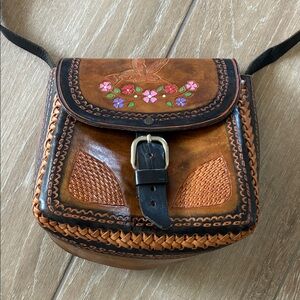Handcrafted Leather Floral Embroidered Bag